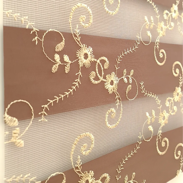 Cream Design with Brown Background Day and Night Blind