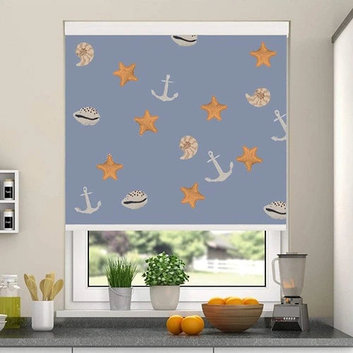 Blackout Nautical Sea and Seashell Roller Blind